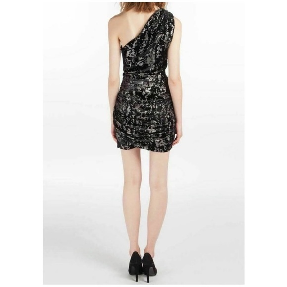 Maje Douce Silk Blend Velvet Shimmer One Shoulder Velvet Burnout Dress Small - Picture 3 of 16